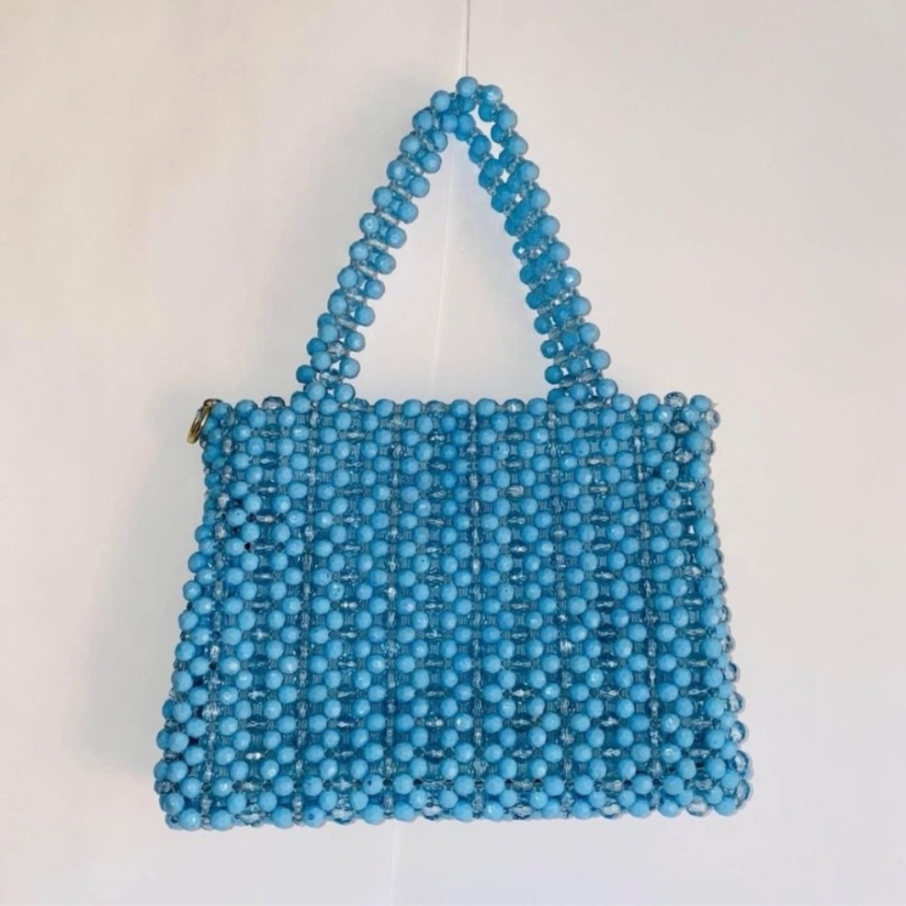 90s light blue beaded handbag / purse